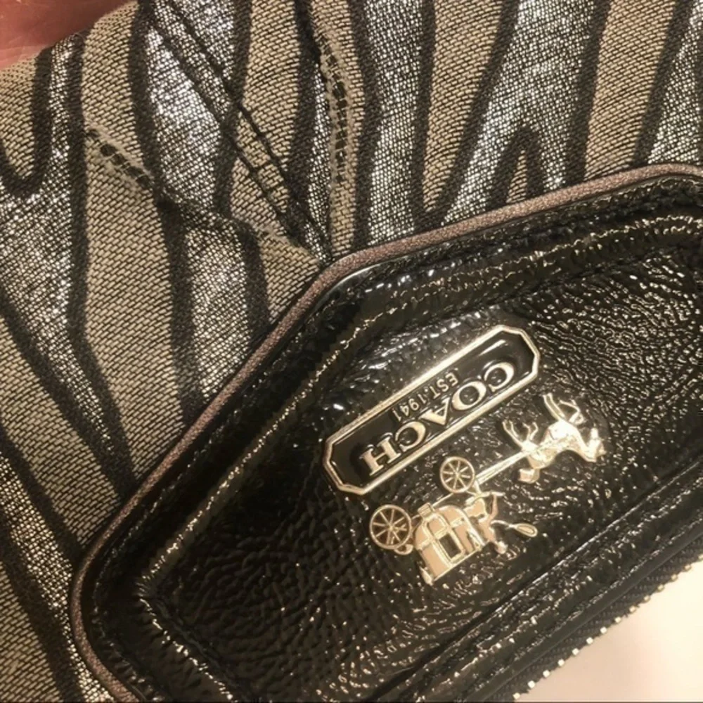 Coach Madison animal zebra silver black wristlet